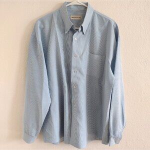 Pronto Uomo Mens L Buttton Down Dress Shirt Long Sleeve No Iron Blue White Check